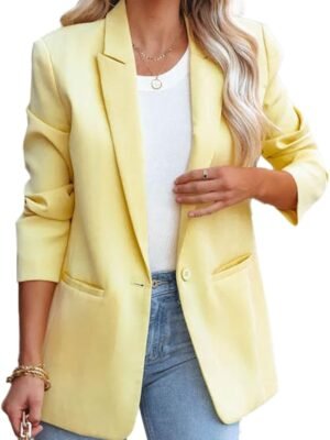 Womens Casual Blazers Button Lapel Long Sleeve Cardigan Work Office Fashion Suit Blazer Jackets with Pockets
