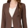 Women's Crop Collarless Blazers Suit Zip Decor Work Office Jackets Blazer