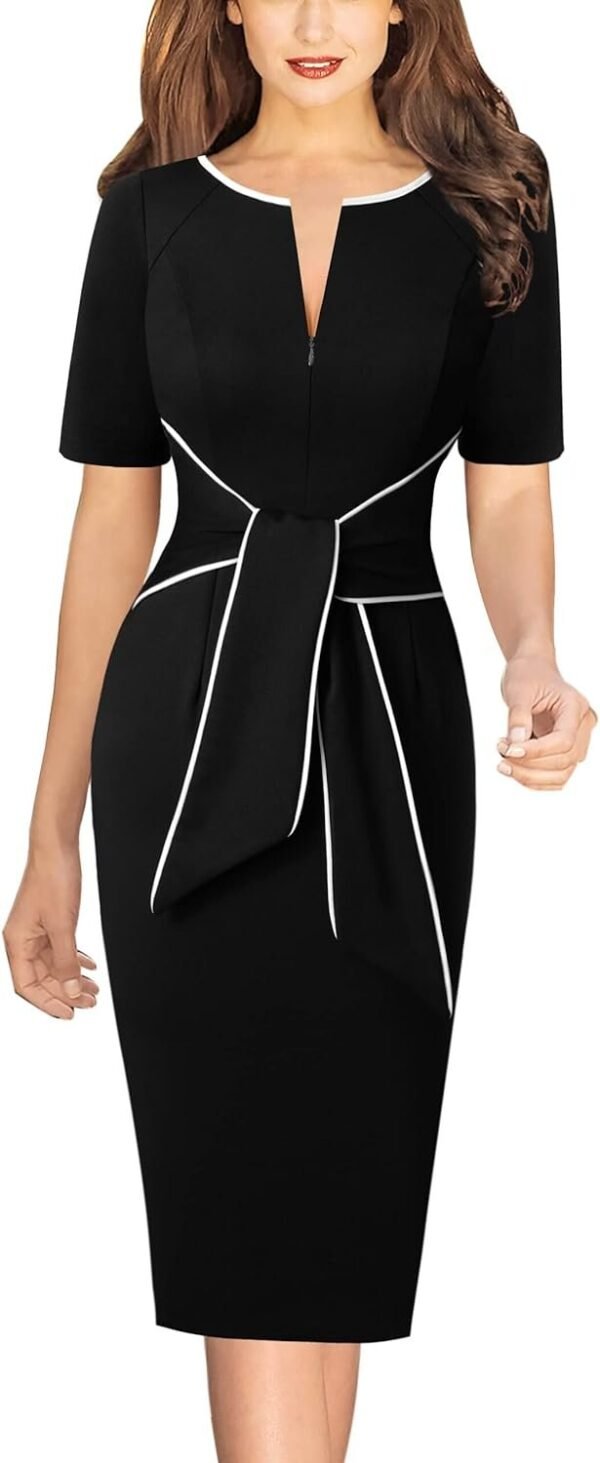 Womens Front Zipper Tie Waist Slim Work Business Office Bodycon Pencil Dress