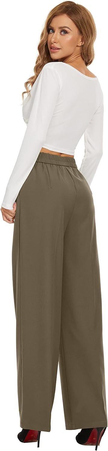 61VaApIVFDL._AC_SL1500.jpg Women's Wide Leg Pants High Elastic Waisted Long Straight Casual Pant Fashion Loose Trousers