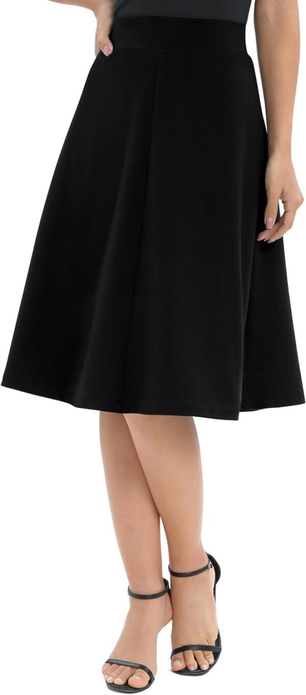 Women's A-Line Elastic High Waist Flare Work Midi Knee Length Stretchy Skirt