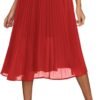 Women's Elastic High Wasit Pleated Skirt Woven Casual Midi Swing Skirt