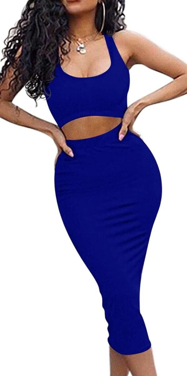 Women's Sexy Summer Outfits Bodycon Tank Top Midi Skirt 2 Piece Dress