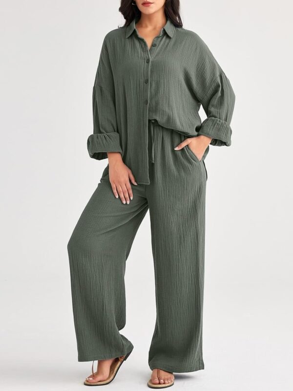 Womens 2 Piece 2024 Spring Clothes Fashion Outfits Two Piece Matching Wide Leg Palazzo Pants Sets Tracksuit Clothes