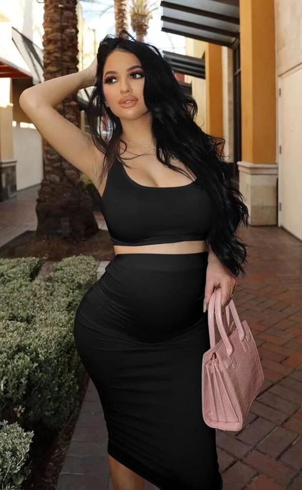 Women's Sexy Summer Outfits Bodycon Tank Top Midi Skirt 2 Piece Dress