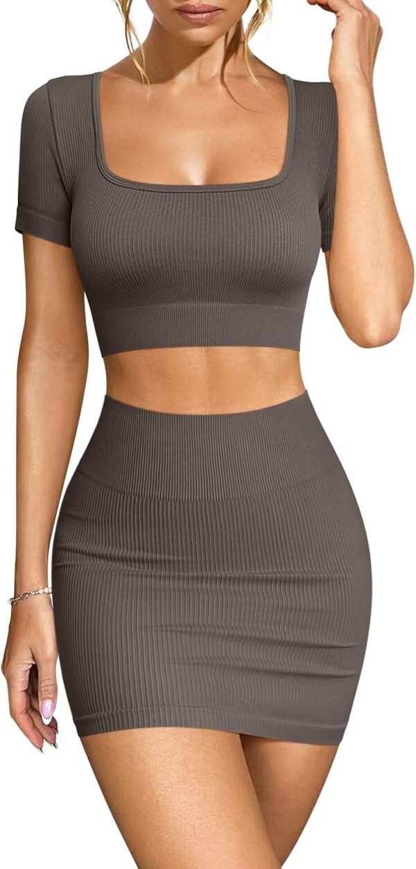 Women's 2 Piece Outfits Short Sleeve Tops and Mini Skirts Club Suit Sets