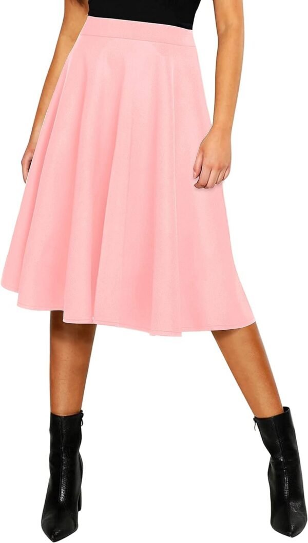 Women's Basic Elastic Waist A-line Solid Flared Midi Skirt