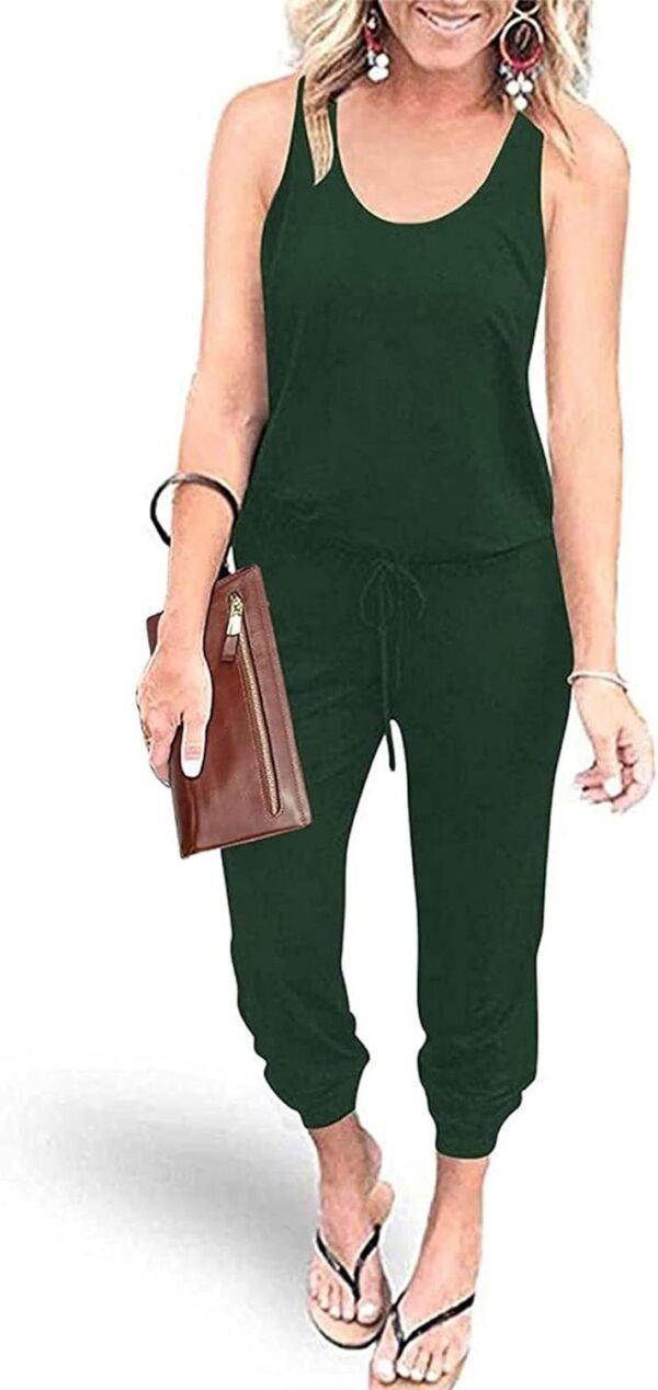 Womens Sleeveless Drawstring Elastic Waist Loose Jumpsuits