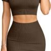 Women's 2 Piece Outfits Short Sleeve Tops and Mini Skirts Club Suit Sets