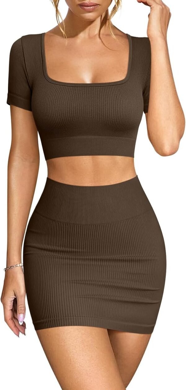 Women's 2 Piece Outfits Short Sleeve Tops and Mini Skirts Club Suit Sets
