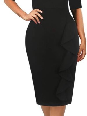 Women's Vintage Short Sleeve Polka Dot Falbala Fold Slim Fit Pencil Dress