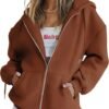 Women's Cute Hoodies Teen Girl Fall Jacket Oversized Sweatshirts Casual Drawstring Clothes Zip Up Y2K Hoodie with Pocket