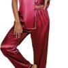 Silk Pajama Set for Women Satin Short Sleeve Sleepwear Button Down Loungewear 2 Piece Pj Sets