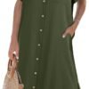 Womens Dress Summer Casual Short Sleeve Button Down Shirt Dress Beach Cover Up Dress with Pockets