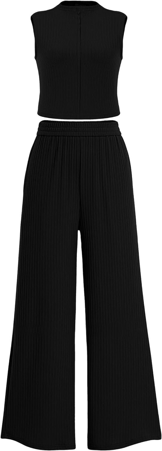 Womens 2 Piece Summer Casual Tank Tops And Wide Leg Pants Tracksuits