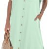 Womens Dress Summer Casual Short Sleeve Button Down Shirt Dress Beach Cover Up Dress with Pockets