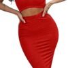 Women's Sexy Summer Outfits Bodycon Tank Top Midi Skirt 2 Piece Dress