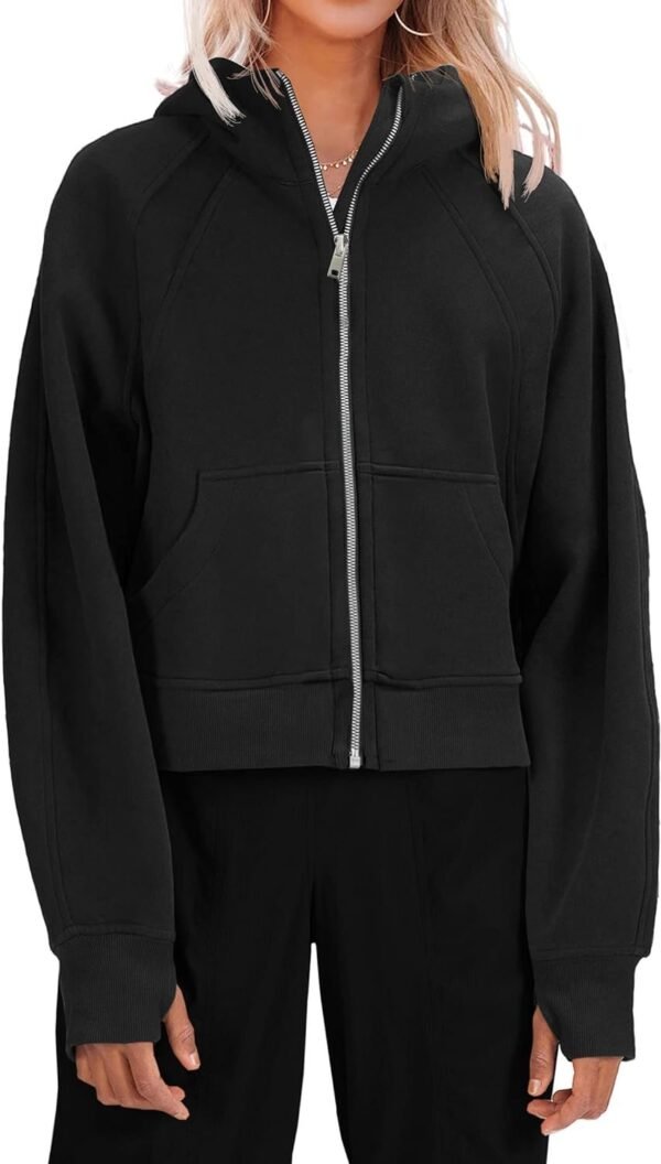 61_9IrYbR0L._AC_SL1500.jpg Womens Zip Up Sweatshirts Fleece Lined Collar Crop Hoodie Casual Cotton Long Sleeve Tops with Thumb Hole