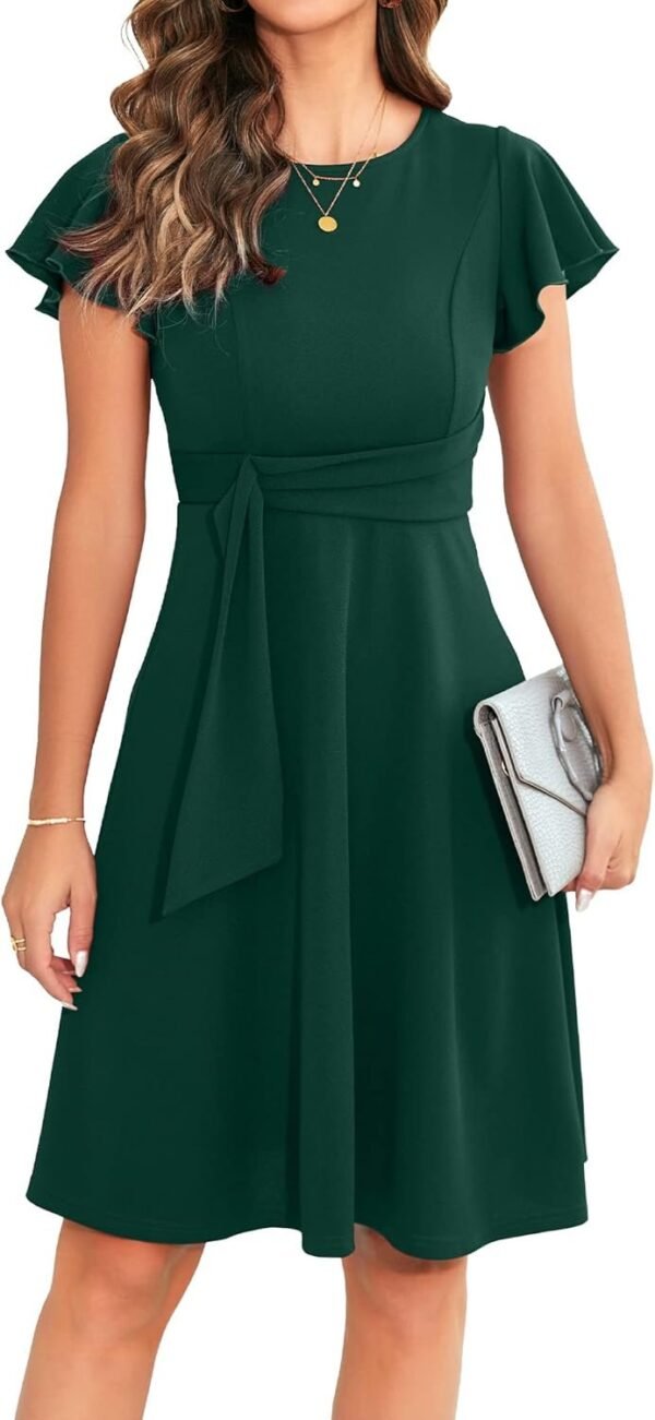 Womens 2024 Elegant Ruffle Sleeve Flared A Line Swing Casual Party Cocktail Dresses
