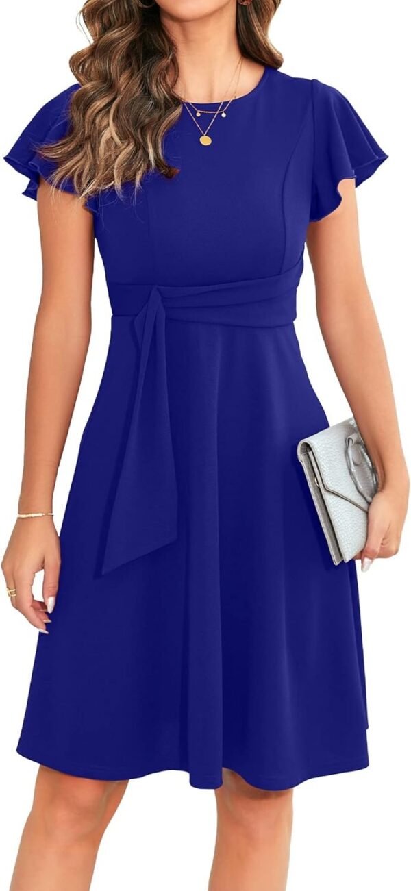 Womens 2024 Elegant Ruffle Sleeve Flared A Line Swing Casual Party Cocktail Dresses