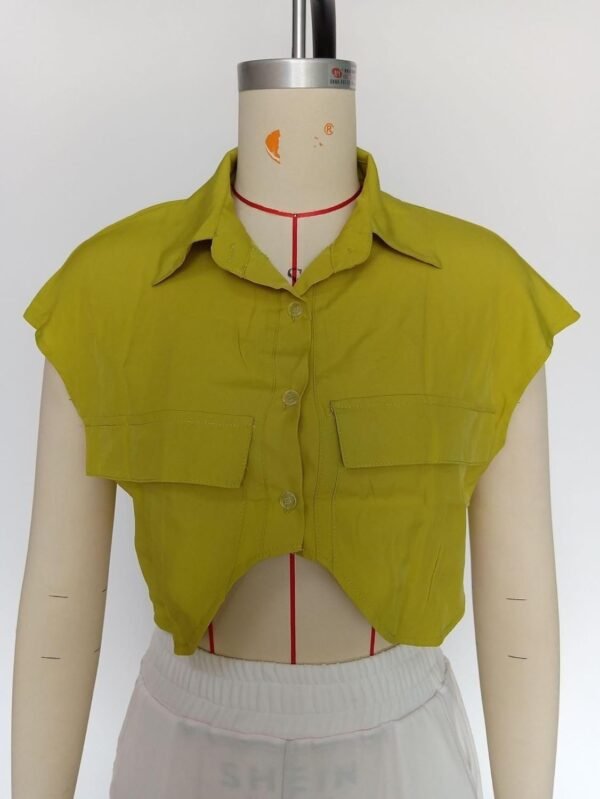 2024 Women's Summer Cute Button Down Shirts Crop Tops Fashion Lapel Cap Sleeves Blouse Trendy Streetwear