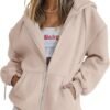 Womens Zip Up Hoodies Long Sleeve Sweatshirts Fall Outfits Oversized Sweaters Casual Fashion Jackets