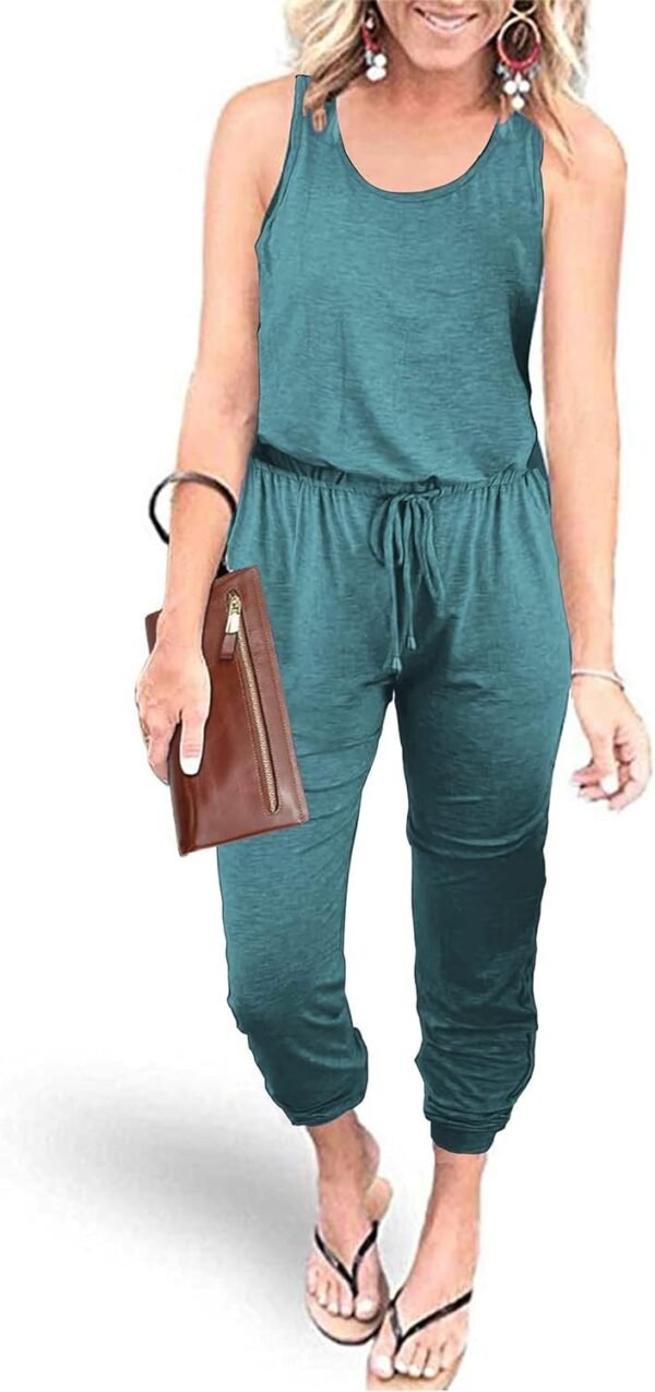 Womens Sleeveless Drawstring Elastic Waist Loose Jumpsuits