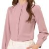 Women's Mandarin Collar Office Top Long Sleeve Button Down Shirt