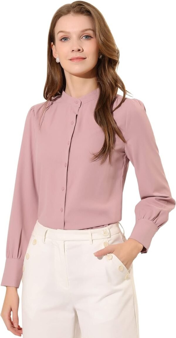 Women's Mandarin Collar Office Top Long Sleeve Button Down Shirt