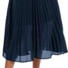 Women's Elastic High Wasit Pleated Skirt Woven Casual Midi Swing Skirt