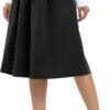 Women's Casual Elastic Waist Vintage A-Line Pleated Flared Midi Skirt with Pockets