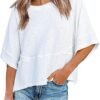 Womens Fashion T-Shirt CrewNeck 3/4 Sleeves Solid Color Loose Basic Pullover Tops Summer Casual Tees Blouses