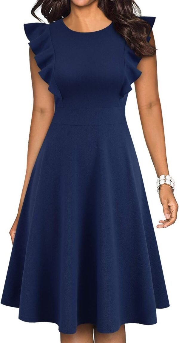 Women's Vintage Ruffle Floral Flared A Line Swing Casual Cocktail Party Dresses