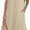 Womens Dress Summer Casual Short Sleeve Button Down Shirt Dress Beach Cover Up Dress with Pockets