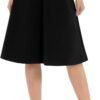 Women's A-Line Elastic High Waist Flare Work Midi Knee Length Stretchy Skirt