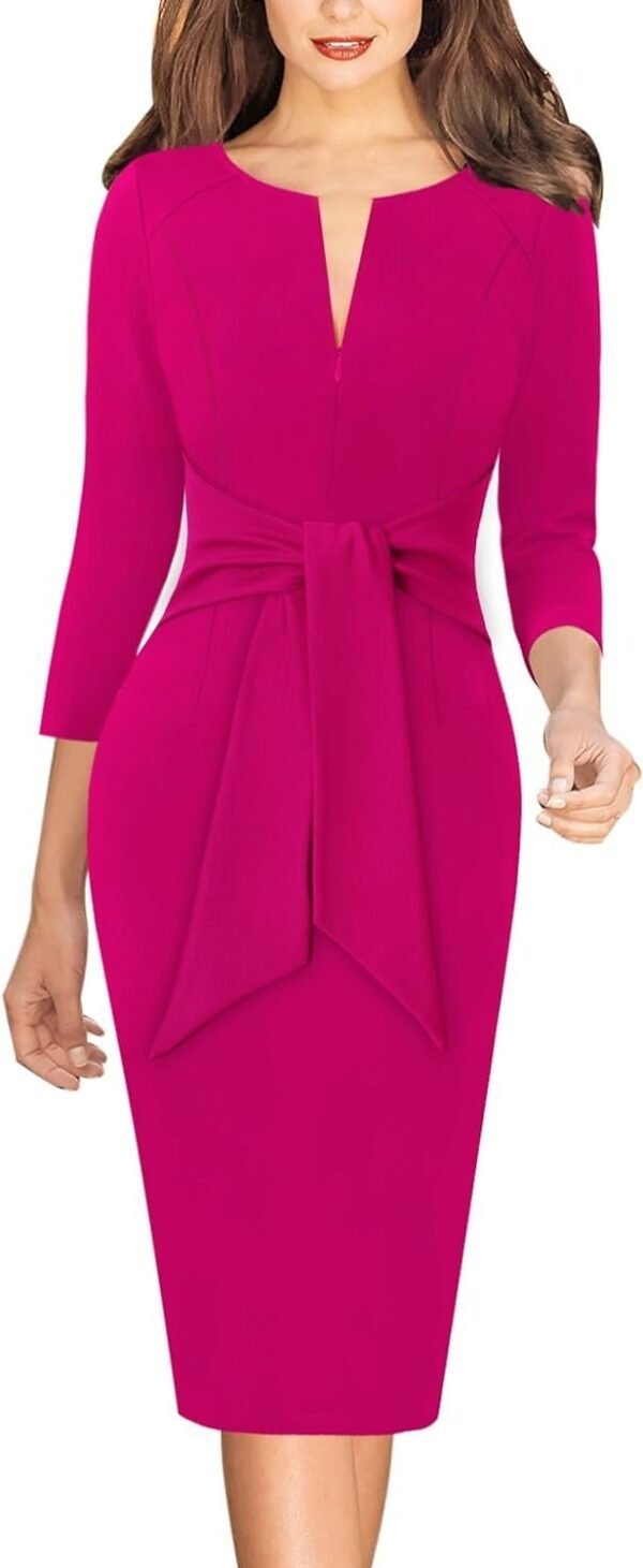 Womens Front Zipper Tie Waist Slim Work Business Office Bodycon Pencil Dress