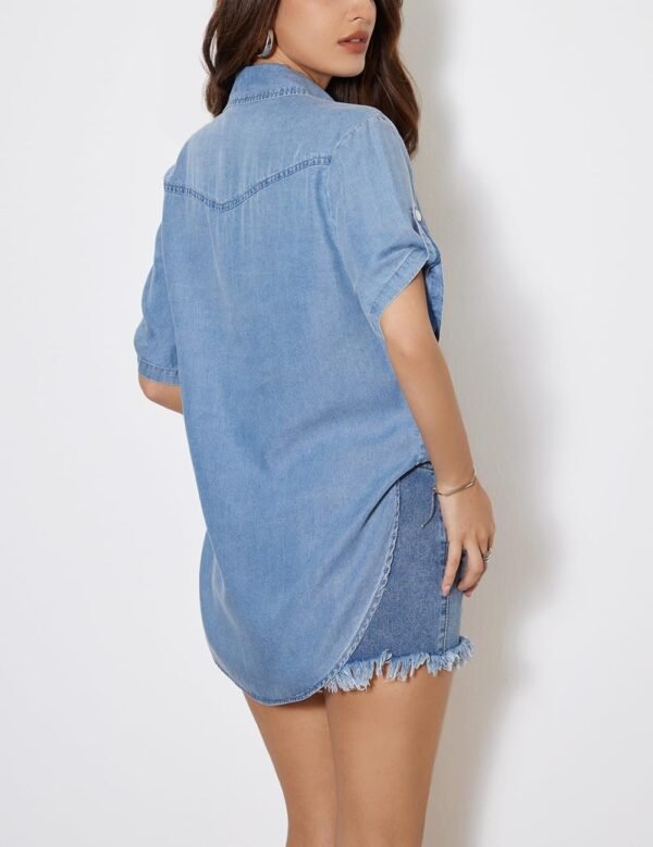 61cNf1JCCkL._AC_SL1300.jpg Shirts for Women Button Down Tops Spring Fashion Blouses Short Sleeve Loose Fit Jeans Shacket