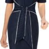 Womens Front Zipper Tie Waist Slim Work Business Office Bodycon Pencil Dress
