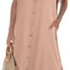Womens Dress Summer Casual Short Sleeve Button Down Shirt Dress Beach Cover Up Dress with Pockets
