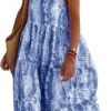 Women Summer Dresses 2024 Spaghetti Strap Scoop Neck Floral Maxi Dress Flowy Boho Long Sundress with Pockets