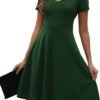 Women's Elegant Vintage Summer Sweetheart Neck Short Sleeve Casual Work Party Business A-Line Dress 163