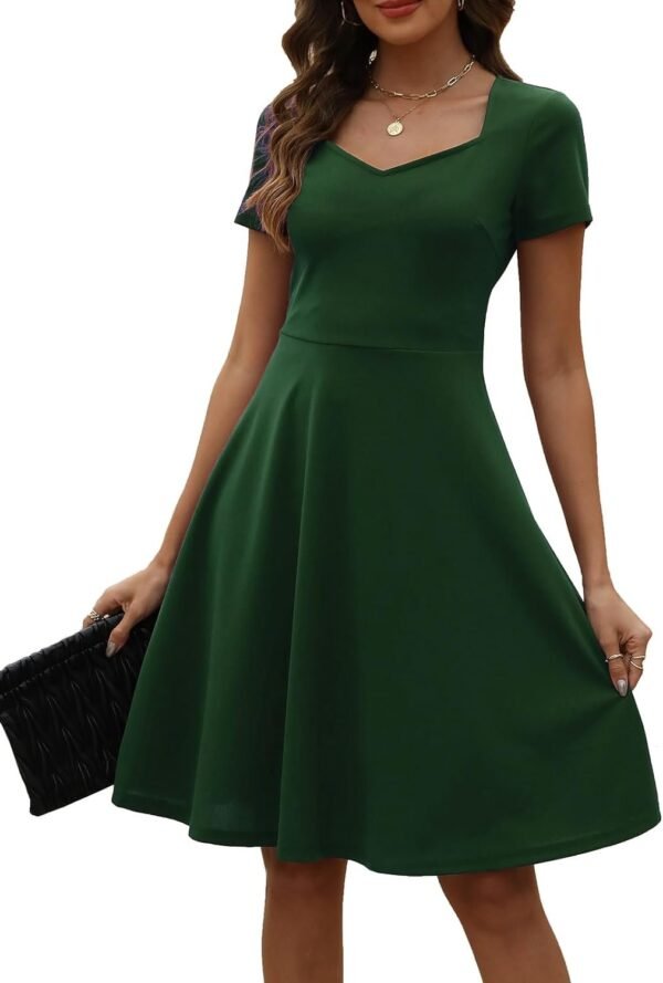Women's Elegant Vintage Summer Sweetheart Neck Short Sleeve Casual Work Party Business A-Line Dress 163