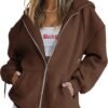 Women's Cute Hoodies Teen Girl Fall Jacket Oversized Sweatshirts Casual Drawstring Clothes Zip Up Y2K Hoodie with Pocket