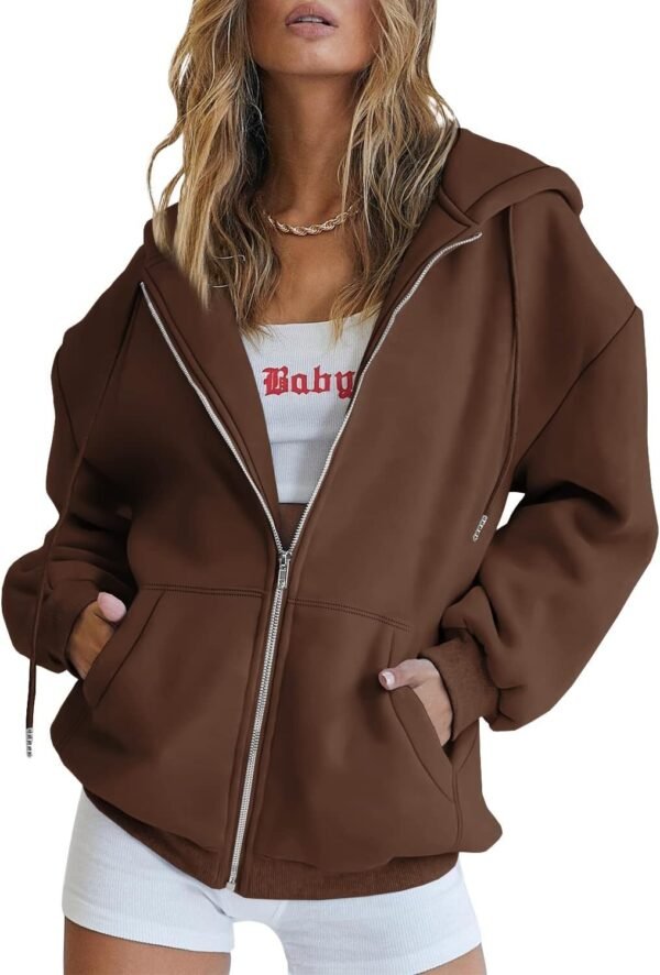 Women's Cute Hoodies Teen Girl Fall Jacket Oversized Sweatshirts Casual Drawstring Clothes Zip Up Y2K Hoodie with Pocket