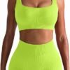 Workout Outfits for Women 2 Piece Seamless Ribbed High Waist Leggings with Sports Bra Exercise Set…