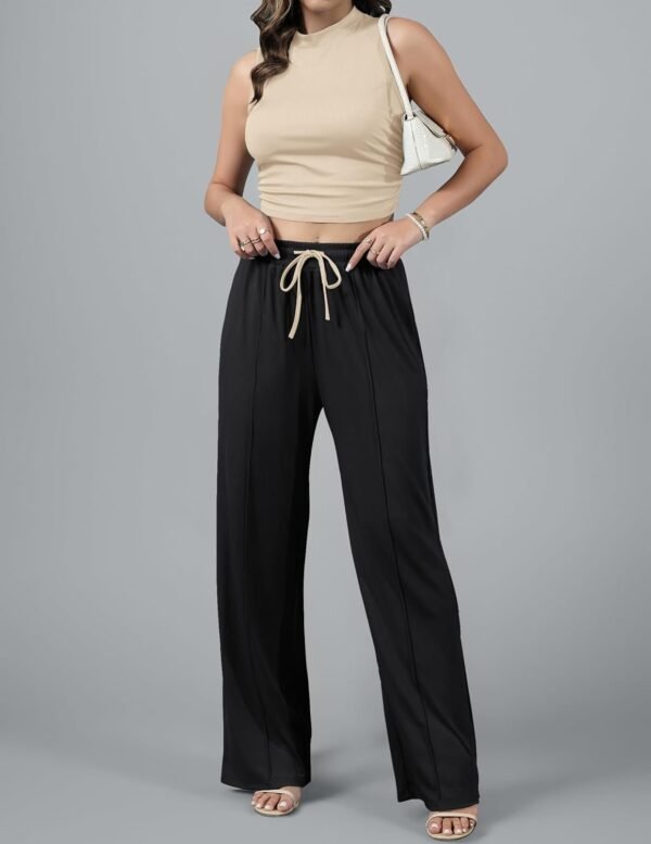 Women's 2024 Lounge Sets 2 Piece Summer Outfits Ribbed Crop Tank Tops Elastic High Waist Wide Leg Pants Matching Set