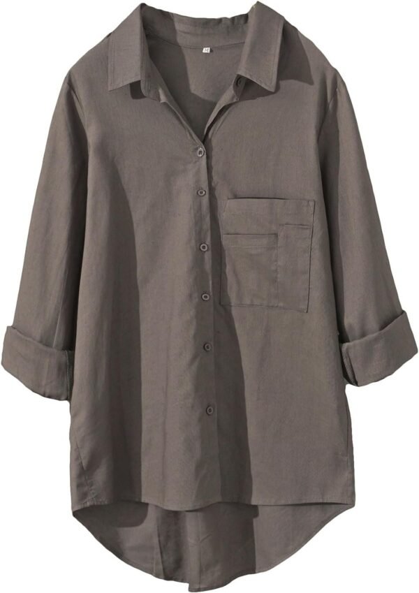 Women's Long Sleeve Shirts Button Down Blouse Cotton Tunic High Low Tops