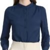 Women's Mandarin Collar Office Top Long Sleeve Button Down Shirt