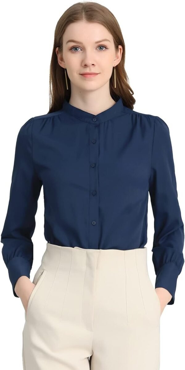 Women's Mandarin Collar Office Top Long Sleeve Button Down Shirt