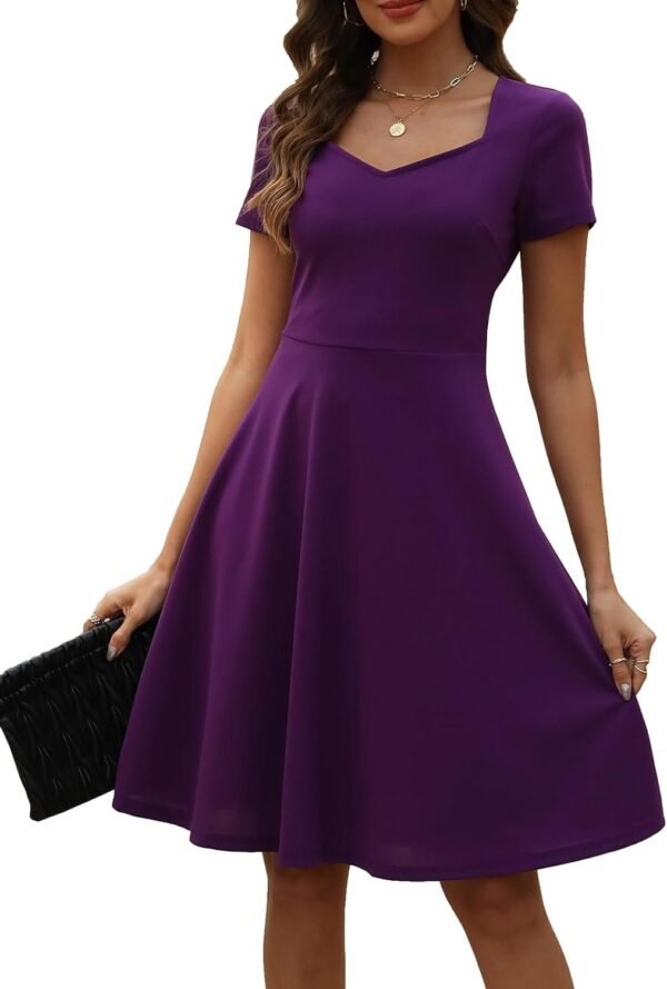 Women's Elegant Vintage Summer Sweetheart Neck Short Sleeve Casual Work Party Business A-Line Dress 163